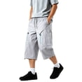 thumbnail image 4 of Summer Mens Cargo Shorts Solid Color Drawstring Pants Outdoor Loose Fit Trousers Casual Athletic Beach Shorts With Pockets, 4 of 4