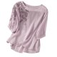 thumbnail image 2 of Fiudx Ofertas de La Semana Blusa de Lino con Cuello Redondo y Manga Corta para Mujer, Blusa Holgada Informal con Bordado Estampado de Primavera y Verano, 2 of 4