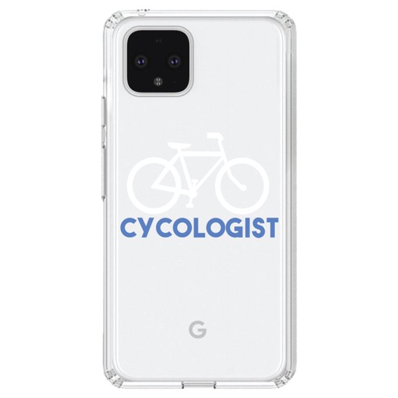 DistinctInk Clear Shockproof Hybrid Case for Google Pixel 4 (6.1" Screen) - TPU Bumper Acrylic Back Tempered Glass Screen Protector - Cycologist Bicycle Cycling