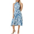 thumbnail image 2 of INSPIRE CHIC Boho Summer Dress for Women's Halter Neck Sleeveless Casual Floral Print Sundress Midi Dresses XS Blue, 2 of 6