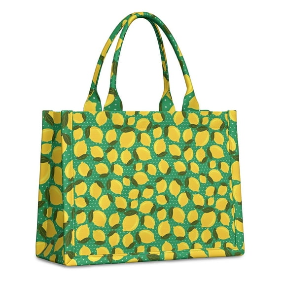 Large Capacity Tote Bag,Yellow Lemon Fruit Dots Green Pattern Handbag Fashion Luxury Tote Bag,15.7"x13"x 5.1" Inches,Laptop Compatible