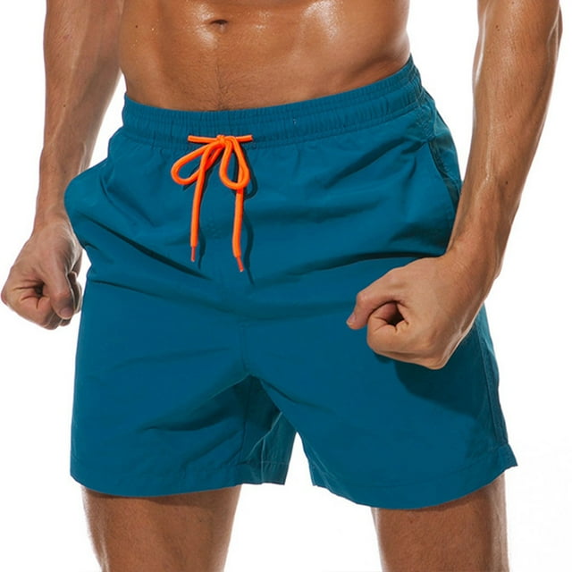 pitrice Men Beach Shorts Quick Dry Running Trousers Sports Bodybuilding Training Pants Solid Color Lace Up Sweatpants Blue L