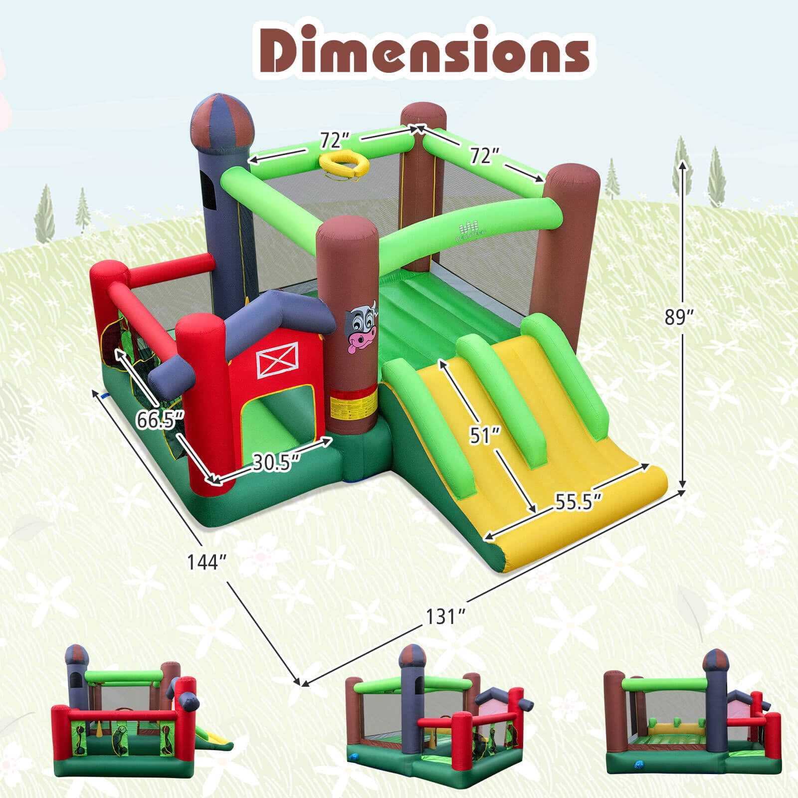 Costway Farm Themed Inflatable Castle Kids Bounce House w/ Double Slides Blower Excluded