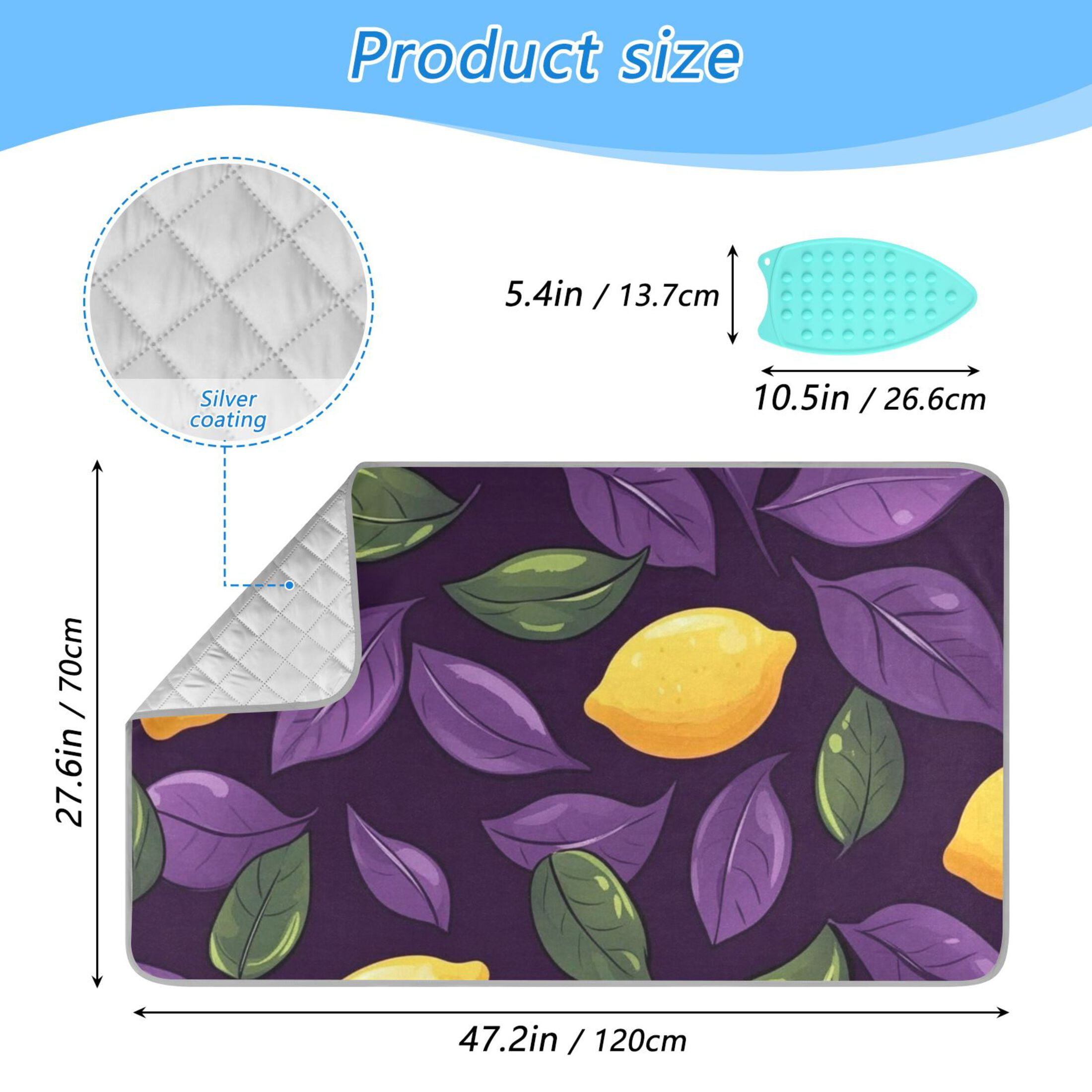 Lemons and Leaves on Dark Ironing Mat Blanket for Table Top Travel Portable Ironing Board Pad 47.2x27.6 Inch