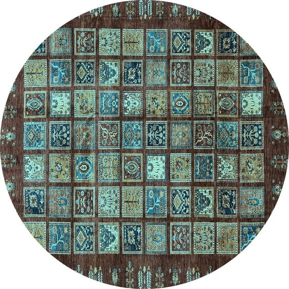 Ahgly Company Indoor Round Abstract Light Blue Modern Area Rugs, 4' Round