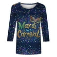 thumbnail image 4 of Craaazy Women's Mardi Gras Blouse Fashion Casual Carnival Print Round Neck 3/4 Sleeve Tops Gifts, 4 of 6