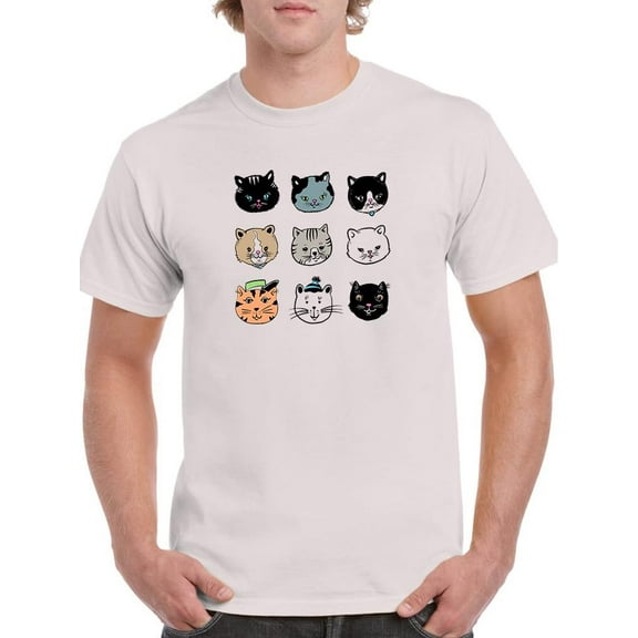 Cute Funny Cat Faces T-Shirt Men -Image by Shutterstock, Male Medium