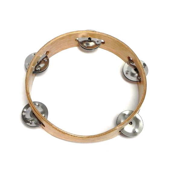Natural Bamboo Wooden Tambourine Headless Single Row 5 Pair Jingles 7" - Handmade Percussion Gifts Peruvian Musical Instrument