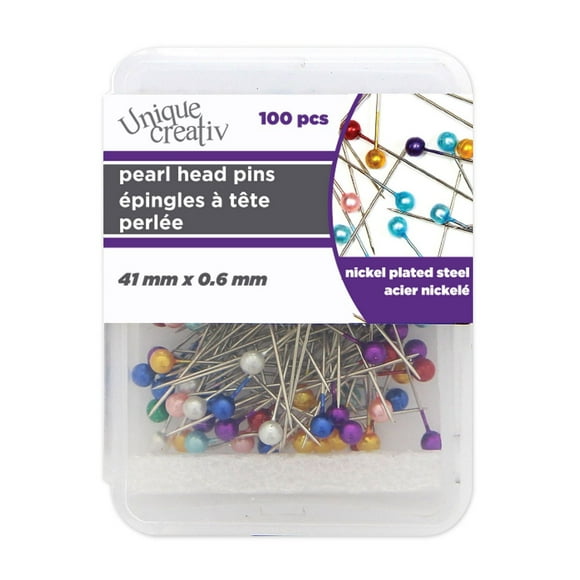 UNIQUE CREATIV Extra‑Long Pearl Head Pins, 41 mm × 0.6 mm, 100‑Pack – Bright Mixed Colours