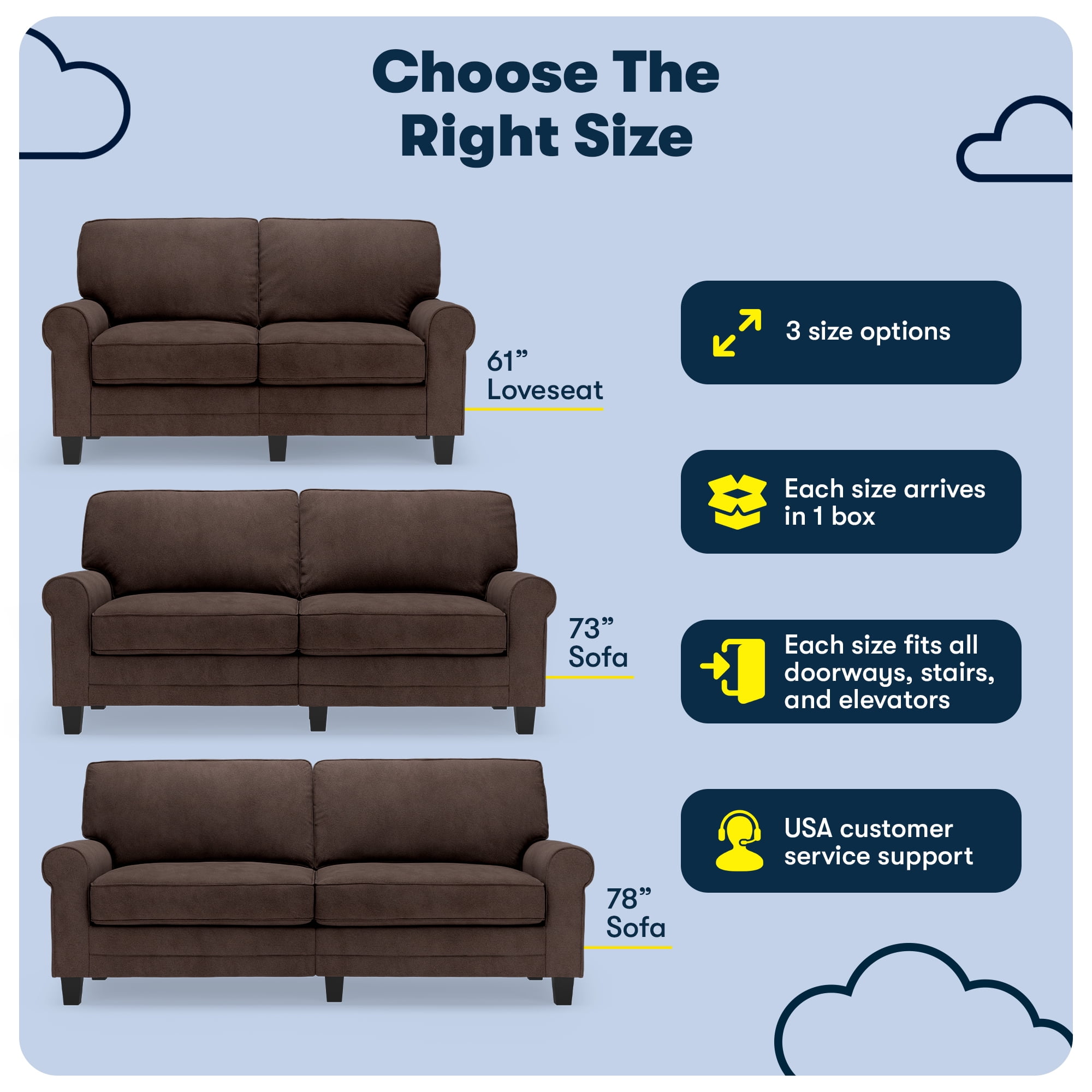 Serta Copenhagen 73" Rolled Arm Sofa with Removable Covers Dark Brown