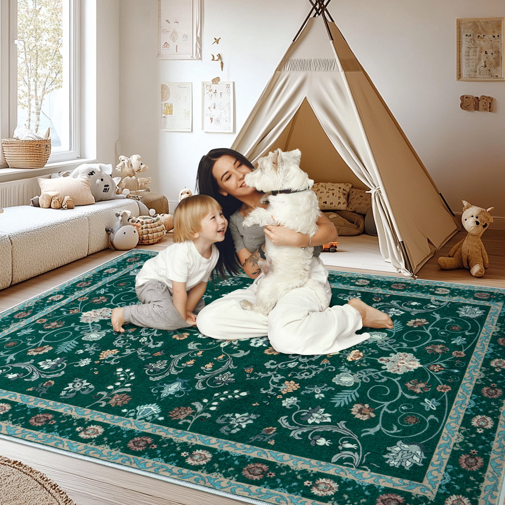 ZENELESS Washable Large Area Rugs for Living Room, 8x10 Non-slip Carpet for Dining Room,Modern Accent Rug for Bedroom, Dark Green