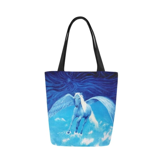 ASHLEIGH Flying White Pegasus Horse Reusable Grocery Bags Grocery Tote Bag Washable Shopping Bags Shoulder Handbag for Women