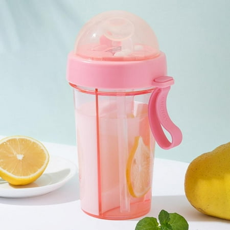 

Tik Tok 420ml PC Drink Cup Two Straws Portable Dual Purpose Sparkling Water Sports Water Bottle Kids Water Bottle with Straw and Handlefor Outdoor Travel Sport(Pink)