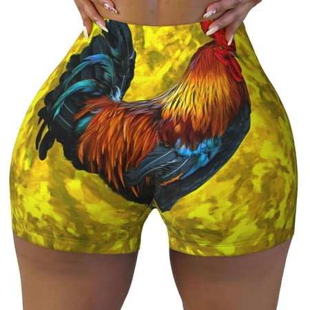 Workout Shorts Women  Colorful Rooster Biker Shorts for Women Running Gym Spandex Shorts Tummy Control