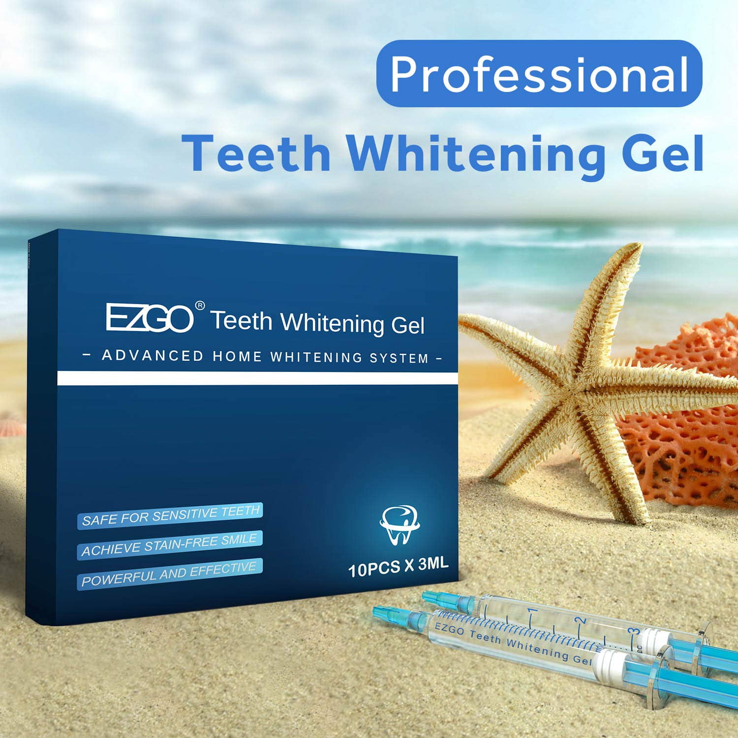 EZGO Teeth Whitening Gel Refills, 10 x 3ml Gyringes Carbamide Peroxide Tooth Bleaching Gel for Teeth Whitening Kit, No Sensitive Teeth Whitener, Dental Clinic Grade
