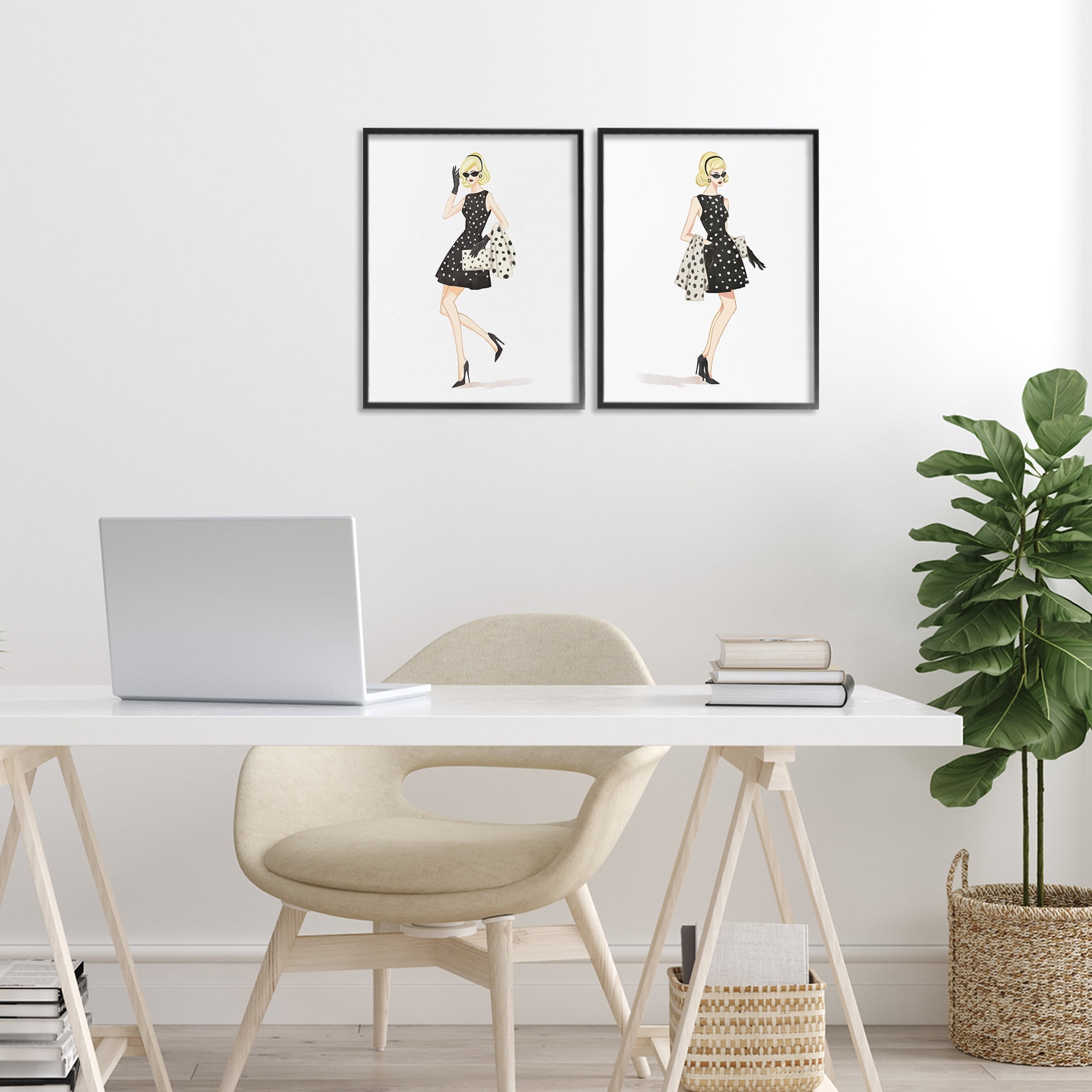 Stupell Industries Retro Glam Female 2 Piece Black Framed Giclee Art Set, design by Ziwei Li