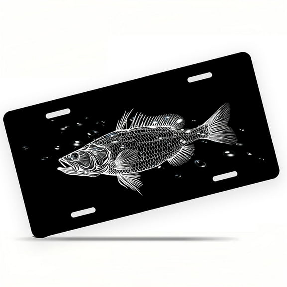 Fish Outline Front License Plate, Metal License Plate, Funny Standard Plates Personalized Novelty Decorative For Men/Women/Boys/Girls Car 6×12 Inch