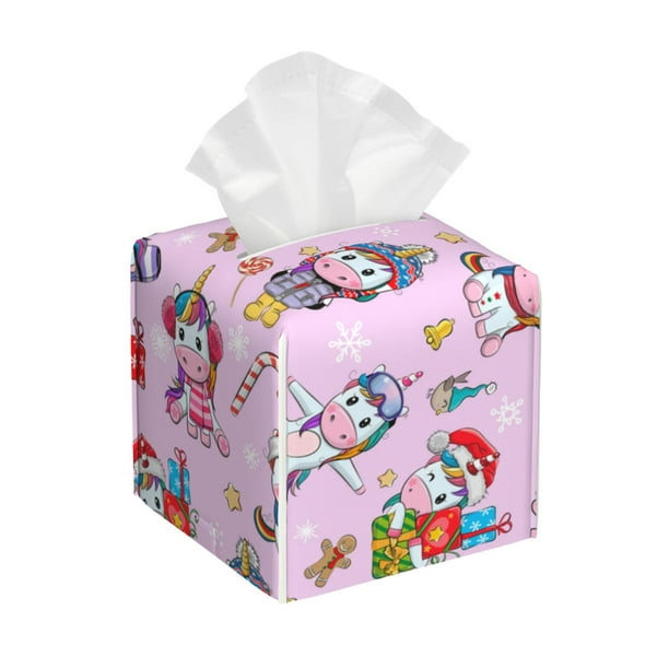 Balery Christmas Unicorns Porta Pañuelos de Cuero con Estampado – Funda Moderna Cuadrada para Caja de Pañuelos, Dispensador 5x5x5''