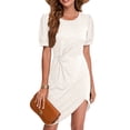 thumbnail image 2 of Vestido corto con dobladillo irregular, vestido informal de manga corta abullonada para mujer, vestido informal torcido de notable claridad, 2 of 6