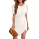 thumbnail image 2 of Vestido Torcido De Verano, Vestido Casual De Verano De Longitud Media Cuello Redondo Dobladillo Irregular Manga Corta Abullonada Color Puro Para Viajes ANGGREK M blanco, 2 of 6