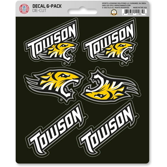 Towson University Tigers 6-Piece Decal Sticker Set, 5x6 Inch Sheet, Gift for football fans for any hard surfaces around home, automotive, personal items