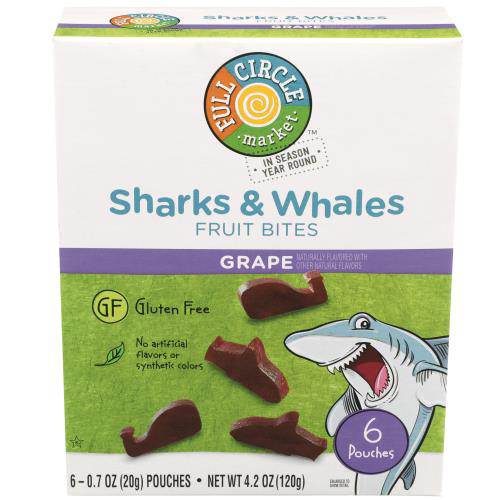 Full Circle, Sharks & Whales Fruit Bites, Real Fruit Snacks, Grape