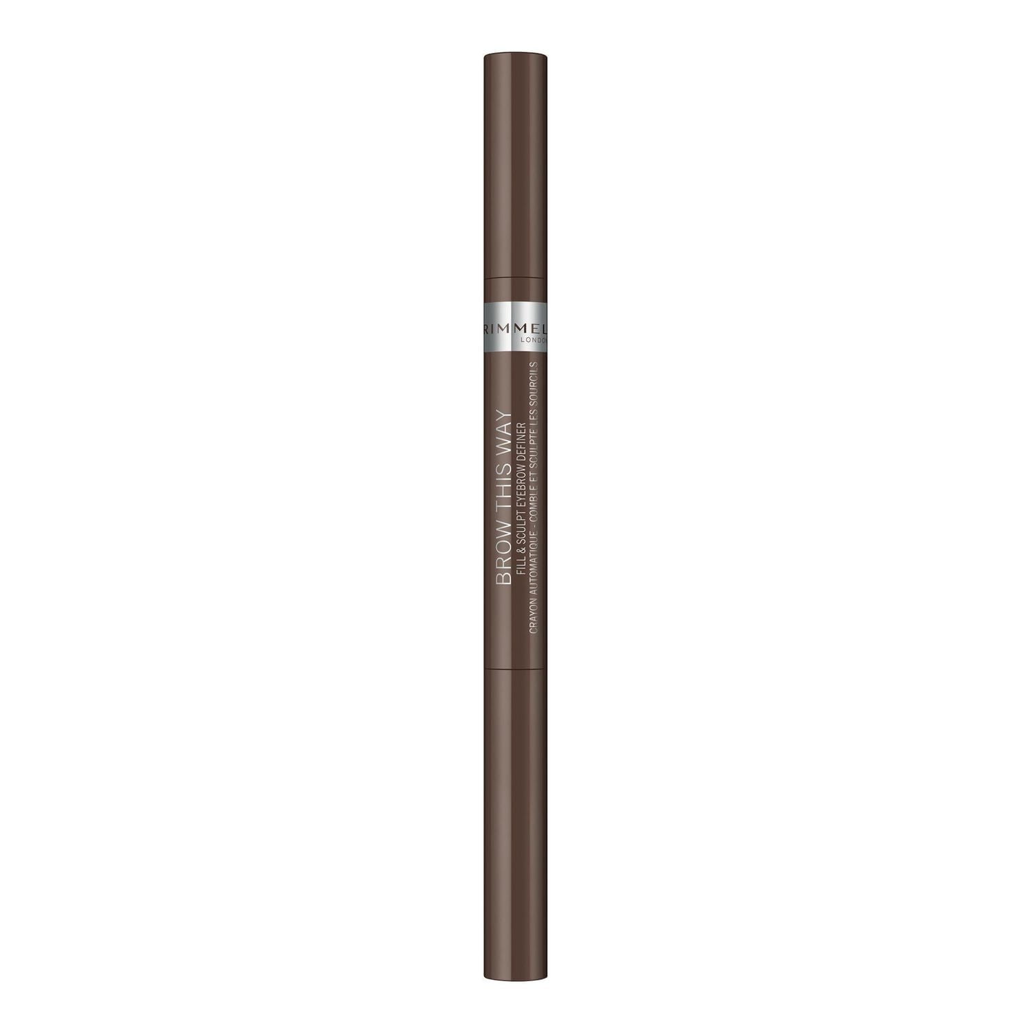 Rimmel Brow This Way Filler & Sculpt Eyebrow Definer, double-ended, buildable creamy formula, up to 12 hour wear, 100% Cruelty-Free, Defines & sculpts brows