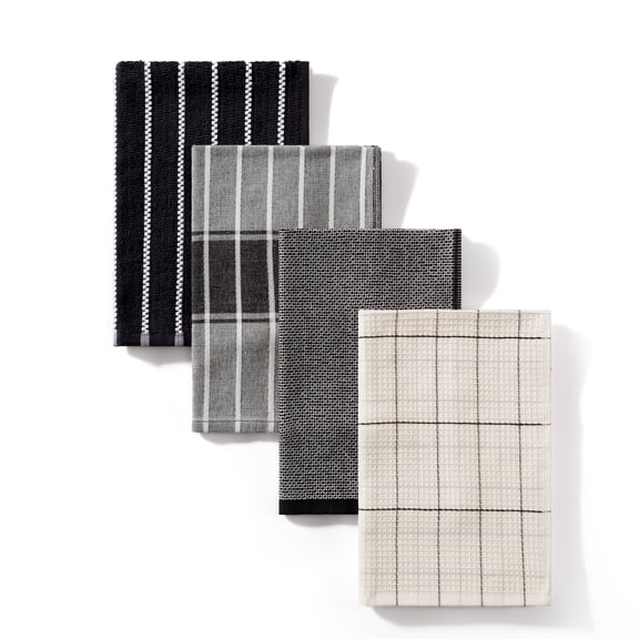 Better Homes & Gardens 4-Pack Kitchen Towel Set, Black Cotton Towels