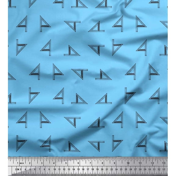 Soimoi Blue Cotton Voile Fabric set square & scale Hardware Print Fabric by the Yard 42 Inch Wide