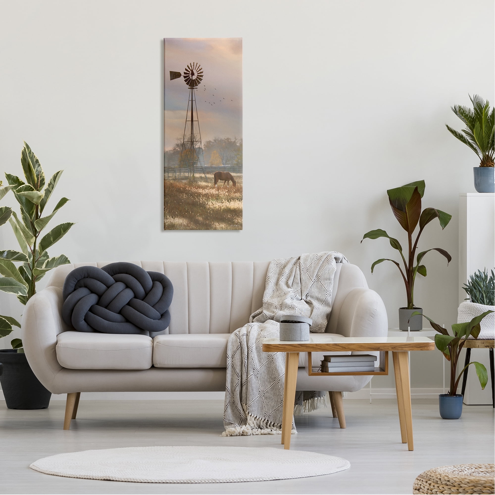 Stupell Grazing Horse Rural Windmill Pasture Landscape Photography Gallery Wrapped Canvas Print Wall Art