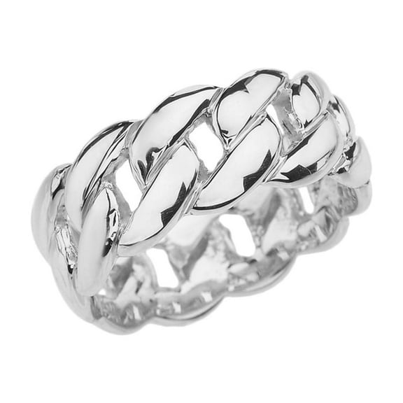 .925 Sterling Silver Cuban Chain Link Band Ring 8 mm (10)