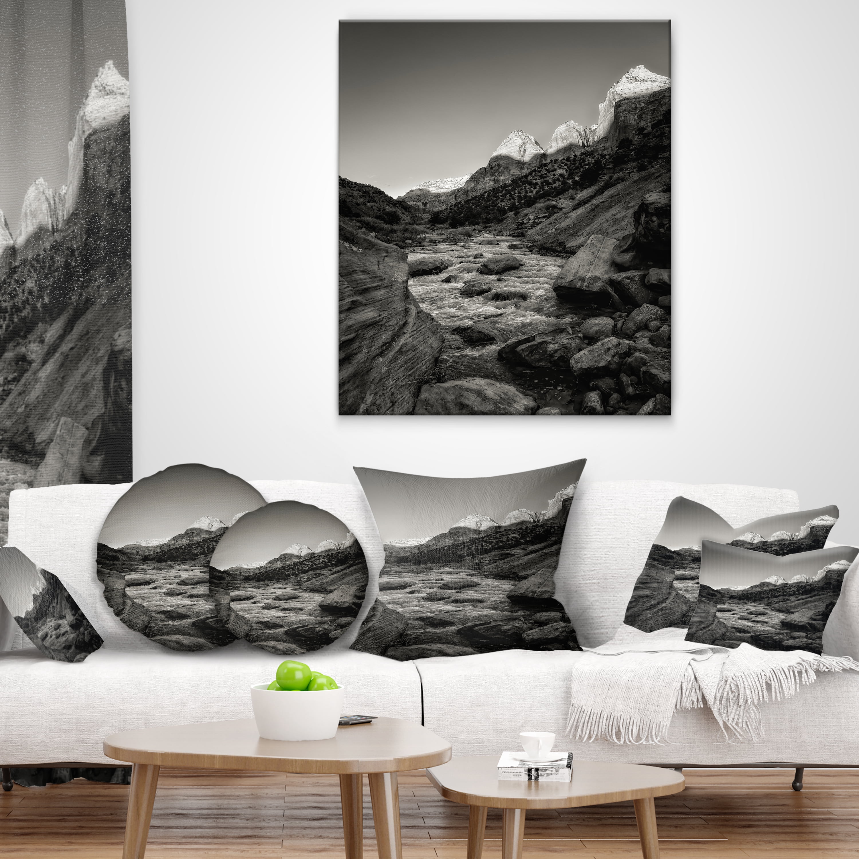 Designart Dark Rapid Virgin River - Landscape Photography Throw Pillow - 18x18