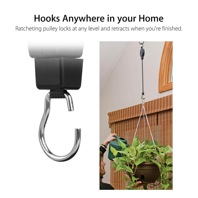 2 PACK Plant Pulley Retractable Hanger, Hanging Planters Flower Basket  Hook, Plant Hanger Hanging Garden Baskets Pots and Birds Feeder Hang High  Up