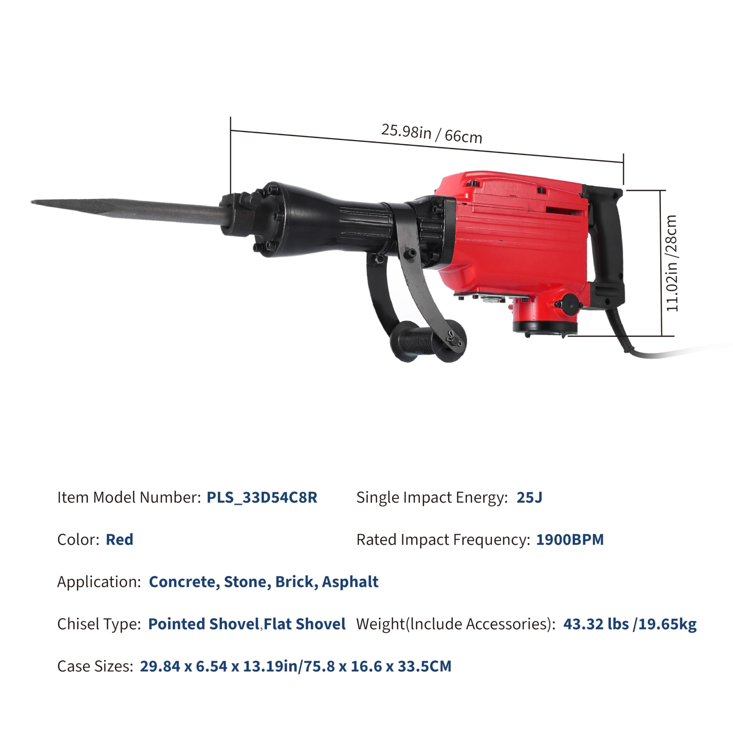 Demolition Jack -Hammer,2200 W Electric Jackhammer Heavy Duty with 2 Bits 360 Degree Swiveling Handle Carrying Case Gloves for Trenching and Breaking Holes