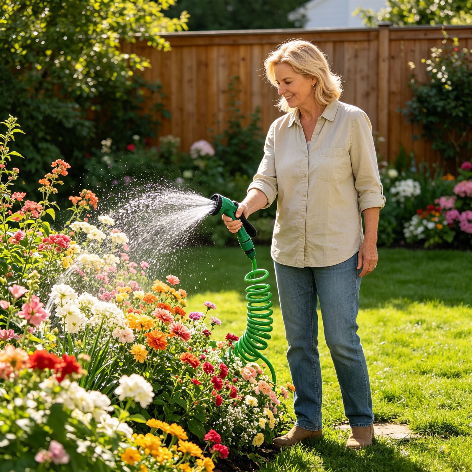 Garden Hose Water Pipe 32.8 FT Retractable Nozzle Set - 5 Pattern Adjustable Spray, Labor-Saving , Flexible Outdoor Use Washing Cars Cleaning Pets