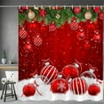 thumbnail image 6 of Wadada Merry Christmas Shower Curtain Red Christmas Ball Berry White Xmas Snow Pine Fir Branch Leaf Winter Holiday Glittering Bling Happy New Year Fabric Bathroom Curtain Decor with Hook (70x35 Inch), 6 of 6