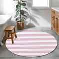 thumbnail image 3 of Round Rugs 4Ft, Pink Stripe Round Area Rug Washable Indoor Throw Carpet, Modern Simple Geometric White Striped Soft Non Slip Circle Rug for Kitchen Nursery Room Home Decor Aesthetic, 3 of 8