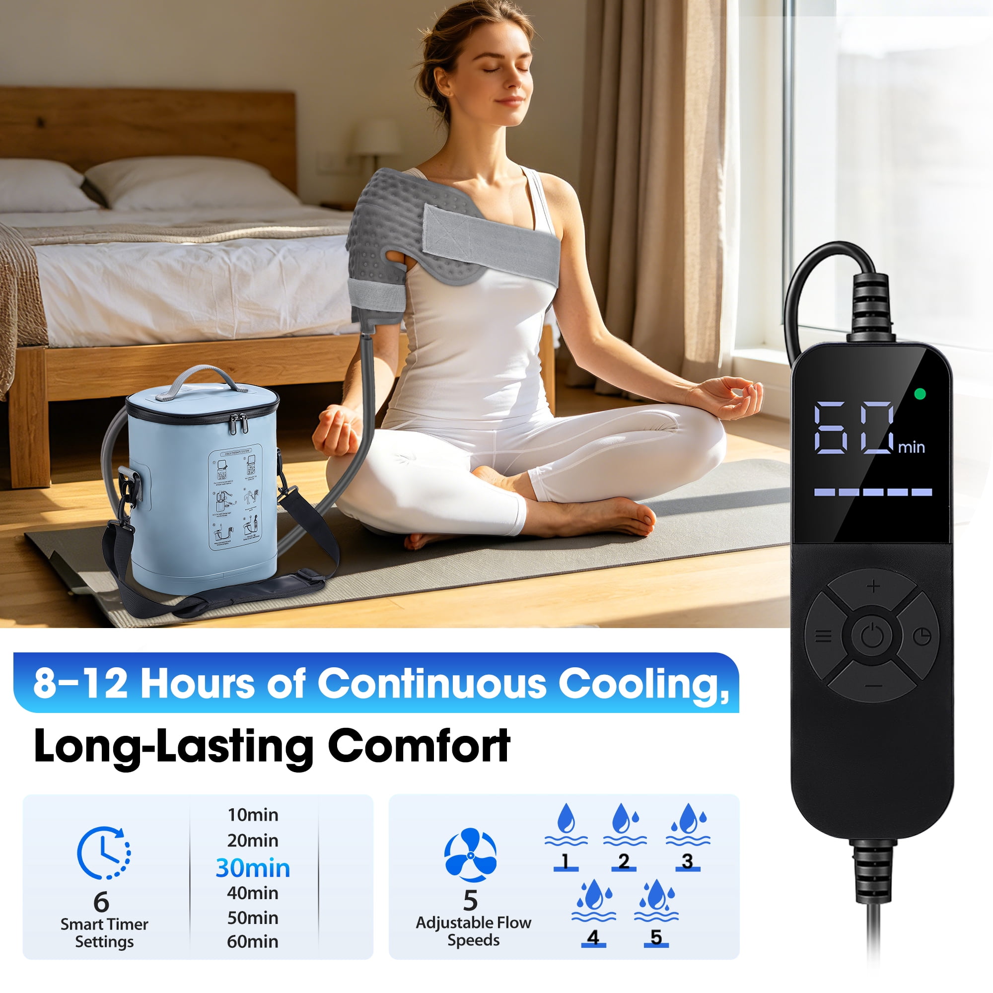 Cold Therapy Machine for Shoulder with 6 Timer Settings & 5 Speeds,8-12H Cooling for Shoulder Knee Ankle,Portable Shoulder Ice Therapy System