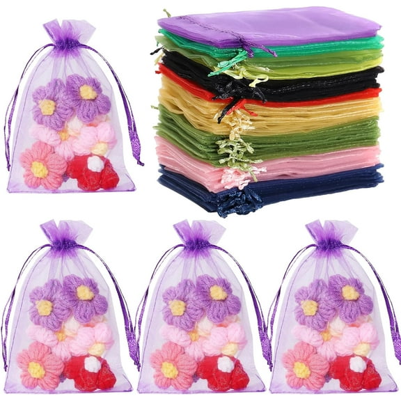 100PCS Organza Bags for Jewelry Party Wedding Favor Party Festival Candy, Drawstring Organza Gift Jewelry Pouches 3x4 Inch