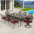 thumbnail image 7 of VIVIJASON 9-Piece Outdoor Dining Set, Cast Aluminum Patio Furniture Table & Chairs Set for 8, Include 94.5" Rectangular Table, 2 Swivel Rocker Chairs, 6 Stationary Chairs, Umbrella Hole, Red Cushion, 7 of 7