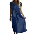 thumbnail image 2 of YTCAMLO 100%Cotton Summer Dresses for Women Fashion Boho Hollow Out Trim Short Sleeve Maxi Dress Comfy Breathable A Line Long Dresses, 2 of 9