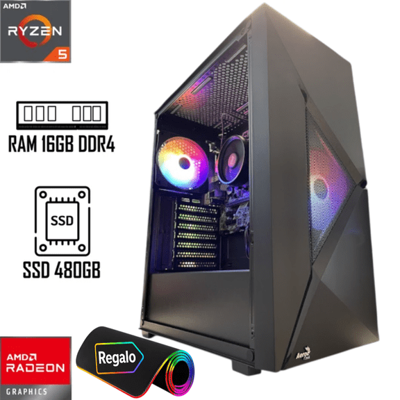 PC gamer Ryzen 5 5600G AMD  SSD 240GB RAM de 16GB Radeon Vega 500W 80+