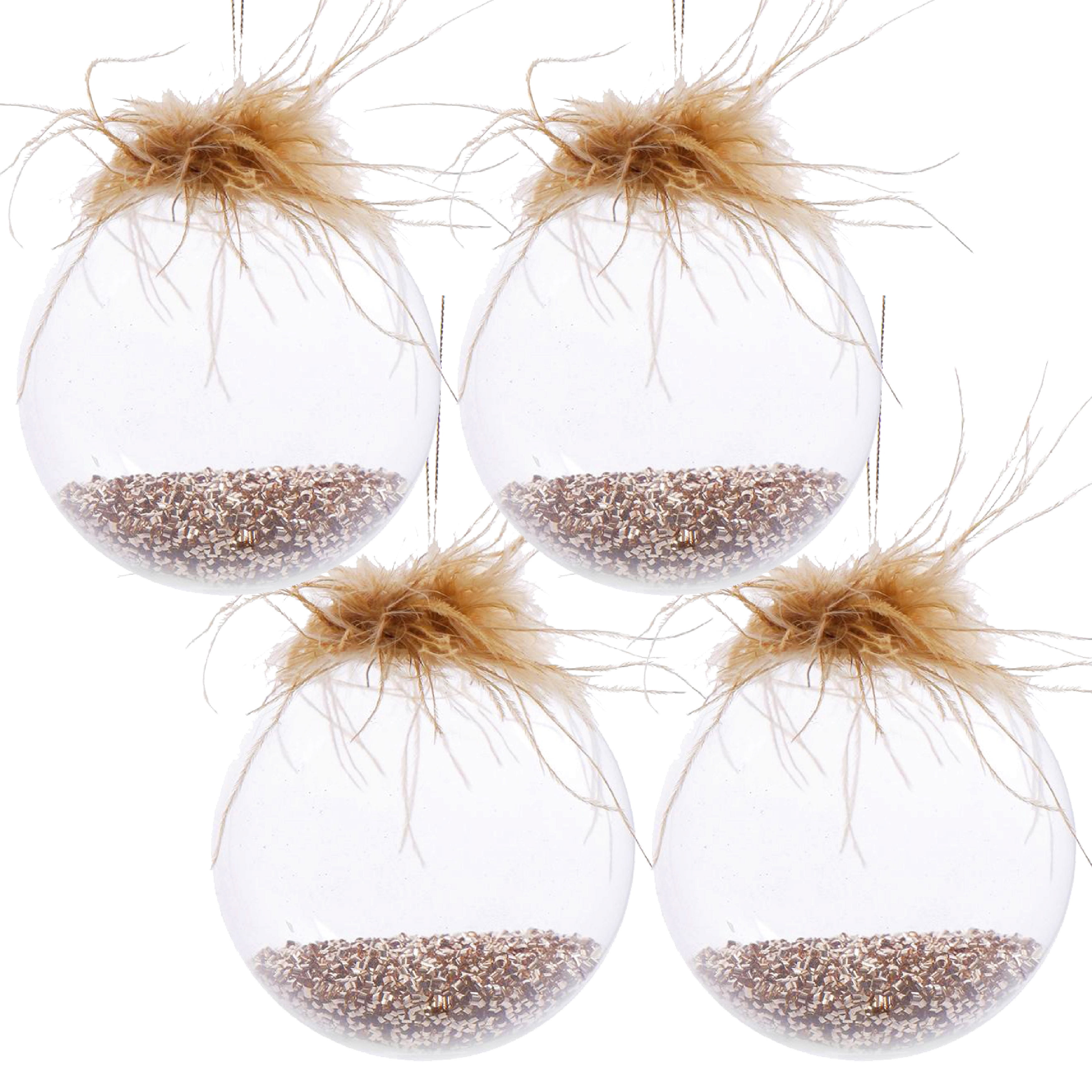 Set of 4 Glass Christmas Ball Ornaments with Glitter Design by Riccardo Tree Decor