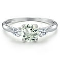 thumbnail image 3 of Gem Stone King 10K White Gold Green Prasiolite and White Topaz 3-Stone Ring for Women | 1.08 Cttw | Round 6MM | Gemstone Birthstone | Size 7, 3 of 6