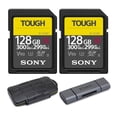 thumbnail image 1 of Paquete de 2 Tarjetas SD Sony 128GB UHS-II Tough G-Series con Lector de Tarjetas Tipo-C de Aluminio Compatible con Tarjetas de Hasta 512GB y Estuche Resistente para Almacenamiento (4 Artículos), 1 of 9