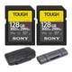 thumbnail image 1 of Paquete de 2 Tarjetas SD Sony 128GB UHS-II Tough G-Series con Lector de Tarjetas Tipo-C de Aluminio Compatible con Tarjetas de Hasta 512GB y Estuche Resistente para Almacenamiento (4 Artículos), 1 of 9