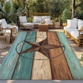 thumbnail image 3 of Outdoor Rug 3x5 ft Farmhouse Barn Star Waterproof Outdoor Patio Rug Mat Non Slip Outside Area Rugs Carpet for RV,Camping,Porch,Deck,Pool,Balconybackyard,Rustic Brown Teal Wood Texture, 3 of 9