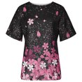 thumbnail image 4 of USSUMA Womens Tops Casual Women Classic Summer Floral Print Short Sleeve Plus Tunics Loose Tunic Tops Flowy Blouses Shirt Ladies Tops Trendy, 4 of 8