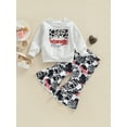 thumbnail image 2 of Bagilaanoe 2pcs Toddler Baby Girls Long Pants Set Letters Print Long Sleeve Sweatshirt Tops + Flare Trousers 12M 18M 24M 3T 4T 5T Kids Casual Outfits, 2 of 8