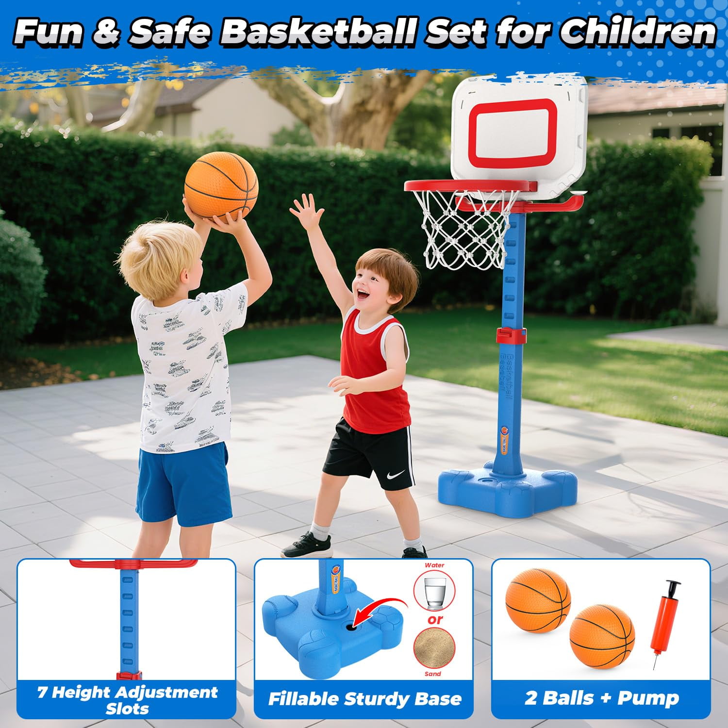 Lenbar 4-in-1 Toddler Basketball Hoop and T-Ball Set with Ring Toss Game, Adjustable Height, Indoor Outdoor Sports Toy for Boys and Girls Ages 3-8